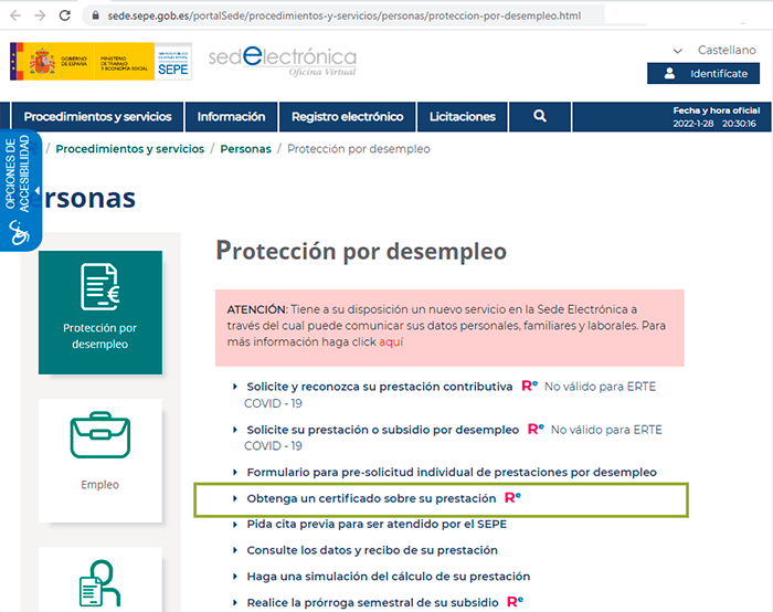 certificado de ayuda de desempleo