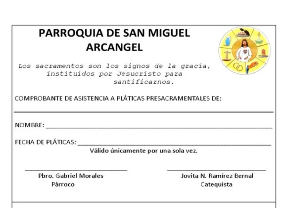 certificado comprobante de pláticas para padrinos de primera comunión